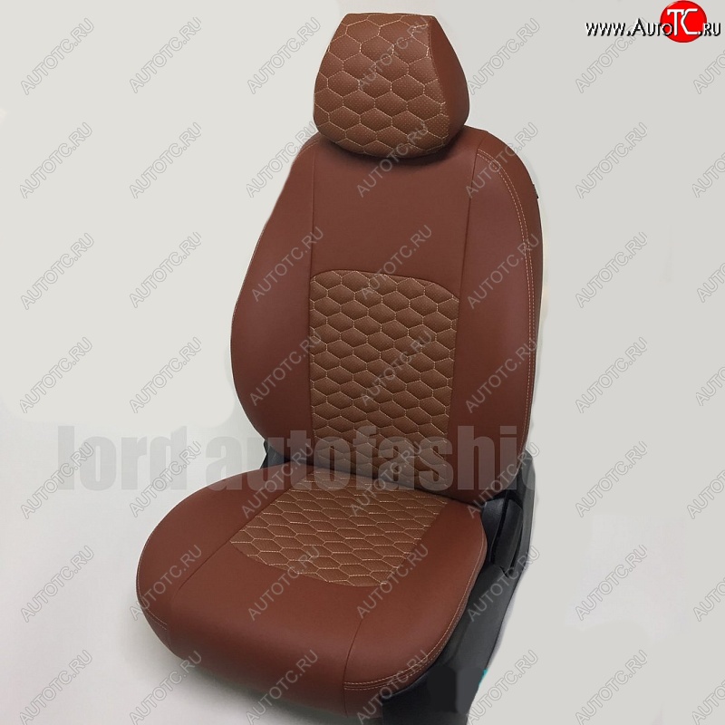 6 299 р. Чехлы для сидений Lord Autofashion Турин Соты (экокожа)  Hyundai Solaris  RBr (2010-2017) седан дорестайлинг, седан рестайлинг (Коричневый, вставка коричневая, строчка бежевая)  с доставкой в г. Кемерово