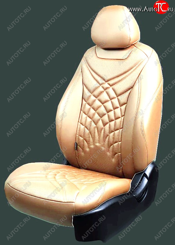 21 349 р. Чехлы для сидений Lord Autofashion Байрон ЖУК (экокожа, спинка 60/40, 2 Г-образных подголовника)  Hyundai Solaris  RBr (2010-2017) седан дорестайлинг, седан рестайлинг (Бежевый, вставка бежевая, строчка бежевая)  с доставкой в г. Кемерово