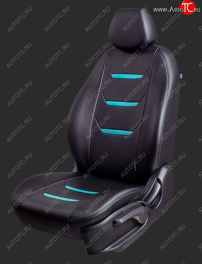 10 299 р. Чехлы для сидений Lord Autofashion Турин 2 (экокожа, спинка 60/40, 2 Г-образных подголовника)  Hyundai Solaris  RBr (2010-2017) седан дорестайлинг, седан рестайлинг (Черный, вставка черная и бирюзовая, строчка бирюзовая)  с доставкой в г. Кемерово
