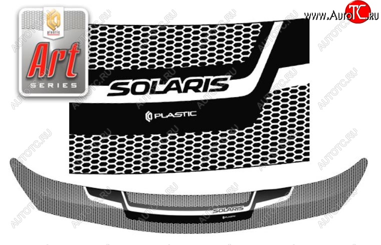 2 399 р. Дефлектор капота CA-Plastiс  Hyundai Solaris  RBr (2014-2017) седан рестайлинг (Серия Art белая)  с доставкой в г. Кемерово
