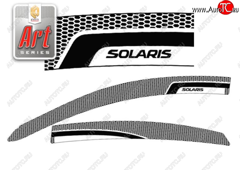 2 399 р. Дефлектора окон CA-Plastic  Hyundai Solaris  RBr (2014-2017) седан рестайлинг (Серия Art черная, Без хром.молдинга, Крепление только на скотч)  с доставкой в г. Кемерово