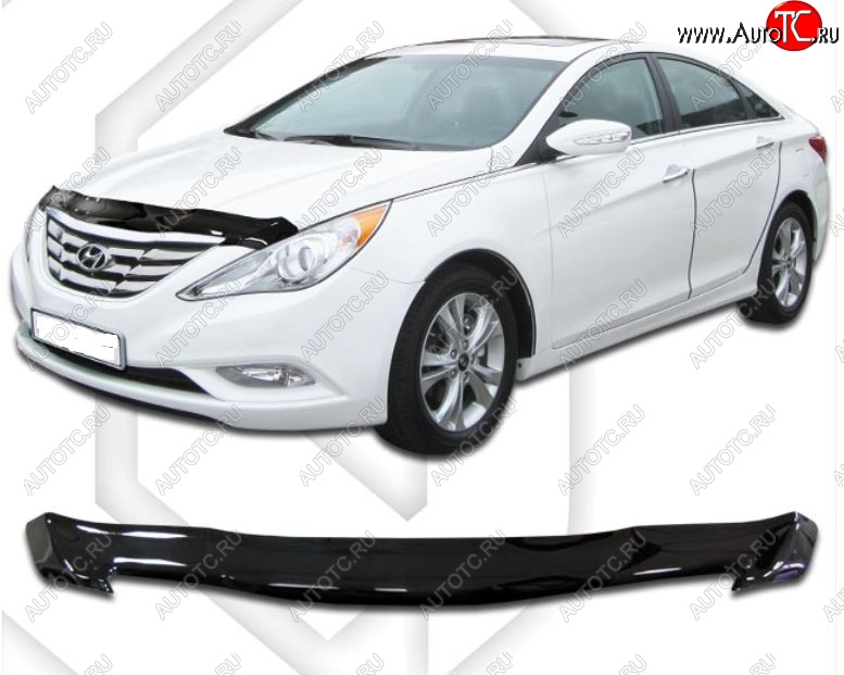 1 899 р. Дефлектор капота CA-Plastic Hyundai Sonata YF (2009-2014) (Classic черный, Без надписи)  с доставкой в г. Кемерово