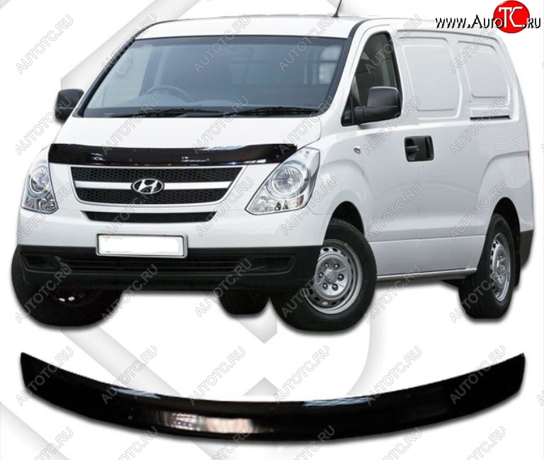 2 299 р. Дефлектор капота CA-Plastiс  Hyundai Starex/Grand Starex/H1  TQ (2007-2013) дорестайлинг (серия Classic черный, Без надписи)  с доставкой в г. Кемерово