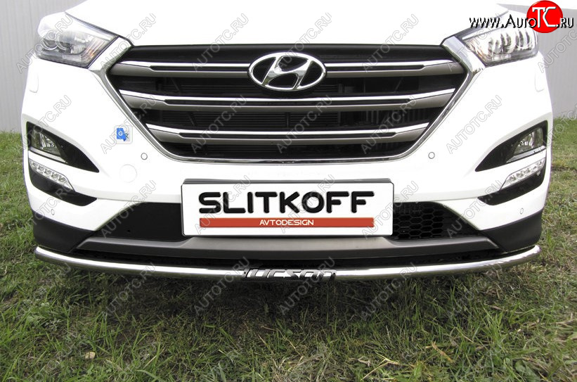 10 799 р. Одинарная защита переднего бампера диаметром 42 мм с надписью Slitkoff  Hyundai Tucson  TL (2015-2018) дорестайлинг (Нержавеющая сталь)  с доставкой в г. Кемерово