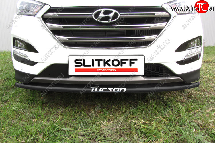 7 549 р. Защита заднего бампера Slitkoff (Ø 42 мм, с надписью) Hyundai Tucson TL дорестайлинг (2015-2018) (Сталь с полимерным покрытием. Цвет: черный)  с доставкой в г. Кемерово