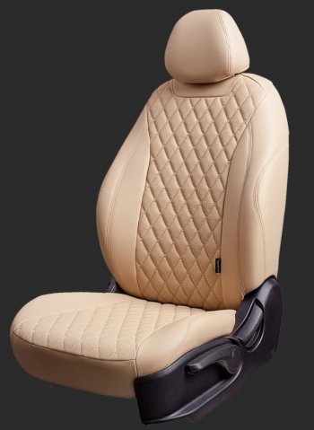 Чехлы для сидений Lord Autofashion Байрон (экокожа, спинка 40/60, подлокотник, 3 Г-образных подголовника) Hyundai Tucson TL дорестайлинг (2015-2018) (Бежевый, вставка бежевая, строчка бежевая)