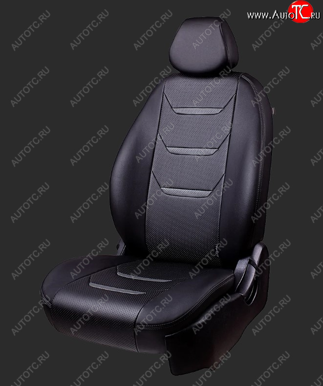 7 399 р. Чехлы для сидений Lord Autofashion Турин 2 (экокожа, спинка 40/60, подлокотник, 2 П- и 3 Г-образных подголовника) Hyundai Tucson TL дорестайлинг (2015-2018) (Черный, вставка черная и серая, строчка серая)  с доставкой в г. Кемерово