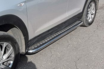 Защита порогов Turbo Slitkoff (d57 мм с листом) Hyundai Tucson  TL (2018-2021) рестайлинг (Нержавейка)