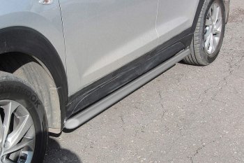 Защита порогов Slitkoff (d57 мм) Hyundai Tucson  TL (2018-2021) рестайлинг (Сталь с полимерным покрытием. Цвет: серебристый)
