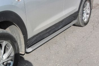 Защита порогов Turbo Slitkoff (d57 мм) Hyundai Tucson  TL (2018-2021) рестайлинг (Сталь с полимерным покрытием. Цвет: серебристый)