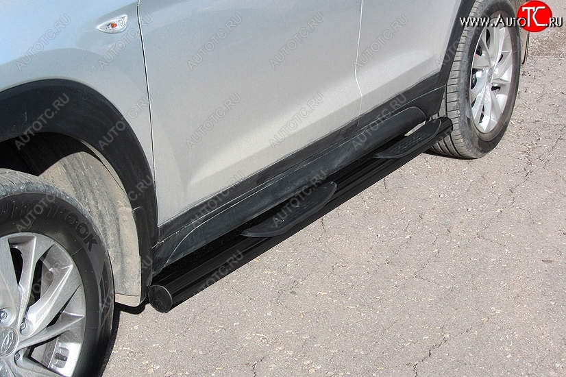 13 899 р. Защита порогов Slitkoff (d76 мм, с проступями)  Hyundai Tucson  TL (2018-2021) рестайлинг (Сталь с полимерным покрытием. Цвет: чёрный)  с доставкой в г. Кемерово