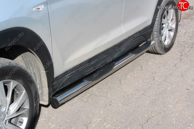 18 599 р. Защита порогов Turbo Slitkoff (с проступями, d76 мм)  Hyundai Tucson  TL (2018-2021) рестайлинг (Нержавейка, Полированная)  с доставкой в г. Кемерово