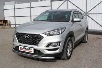 14 999 р. Защита переднего бампера Slitkoff (двойная, d57/42)  Hyundai Tucson  TL (2018-2021) рестайлинг (Нержавейка, Полированная)  с доставкой в г. Кемерово. Увеличить фотографию 1