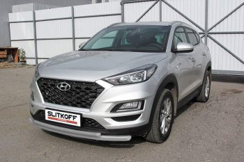 9 999 р. Защита переднего бампера Slitkoff (двойная, d57/42)  Hyundai Tucson  TL (2018-2021) рестайлинг (Сталь с полимерным покрытием. Цвет: серебристый)  с доставкой в г. Кемерово. Увеличить фотографию 1