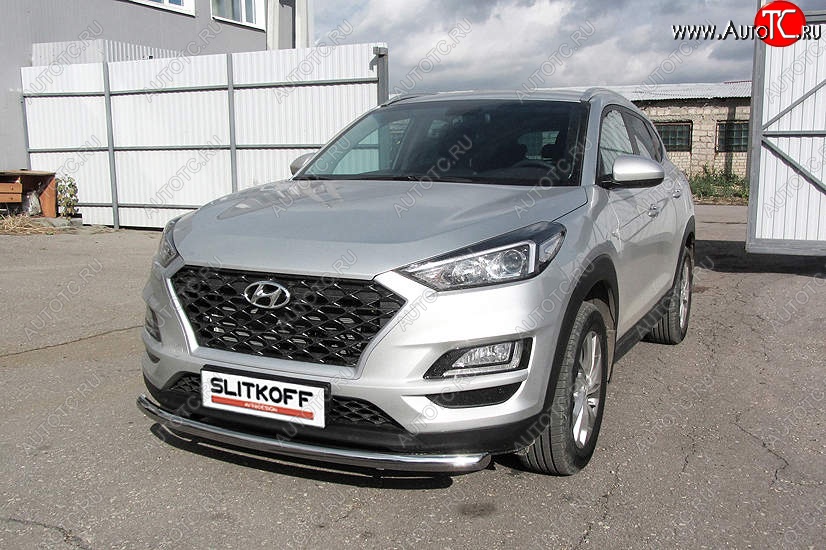 14 449 р. Защита переднего бампера Slitkoff (d57 мм)  Hyundai Tucson  TL (2018-2021) рестайлинг (Нержавейка, Полированная)  с доставкой в г. Кемерово