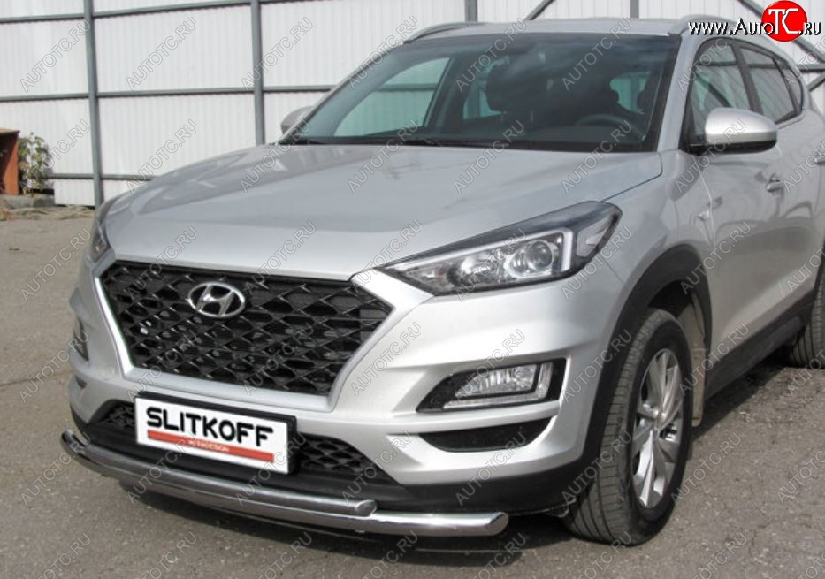 14 999 р. Защита переднего бампера Turbo Slitkoff (двойная, d57/42 мм)  Hyundai Tucson  TL (2018-2021) рестайлинг (Нержавейка, Полированная)  с доставкой в г. Кемерово