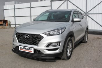 Защита переднего бампера Turbo Slitkoff (двойная, d57/42 мм) Hyundai Tucson TL рестайлинг (2018-2021) (Сталь с полимерным покрытием. Цвет: чёрный)