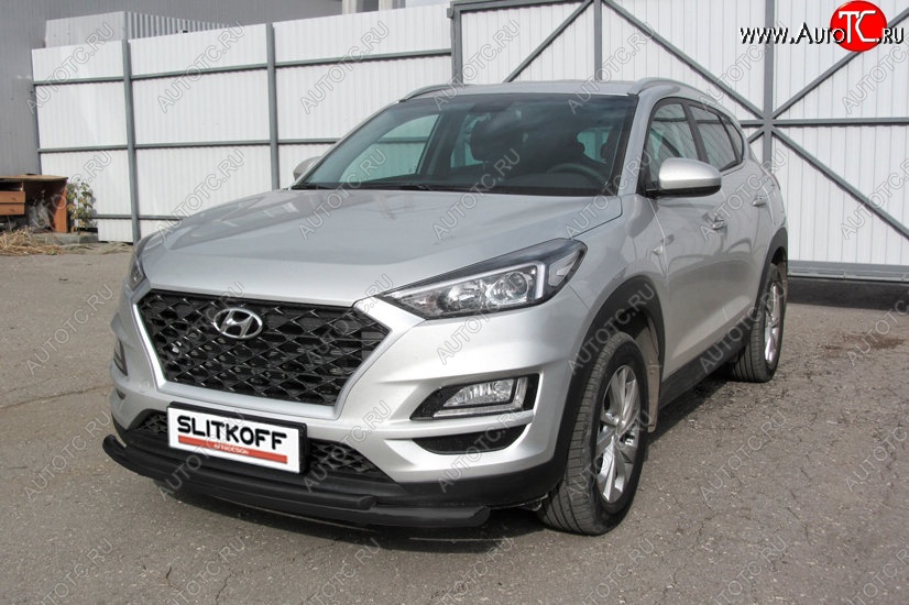 10 649 р. Защита переднего бампера Turbo Slitkoff (двойная, d57/42 мм) Hyundai Tucson TL рестайлинг (2018-2021) (Сталь с полимерным покрытием. Цвет: чёрный)  с доставкой в г. Кемерово