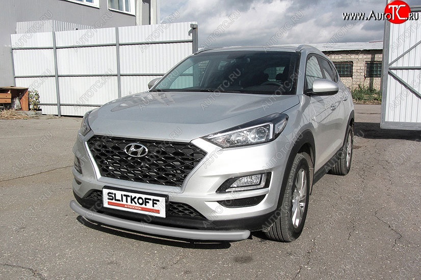9 999 р. Защита переднего бампера Turbo Slitkoff (d57 мм)  Hyundai Tucson  TL (2018-2021) рестайлинг (Сталь с полимерным покрытием. Цвет: серебристый)  с доставкой в г. Кемерово
