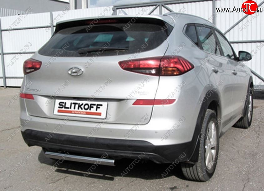 7 999 р. Защита заднего бампера Slitkoff (Turbo, короткая, d57)  Hyundai Tucson  TL (2018-2021) рестайлинг (Нержавейка, Полированная)  с доставкой в г. Кемерово