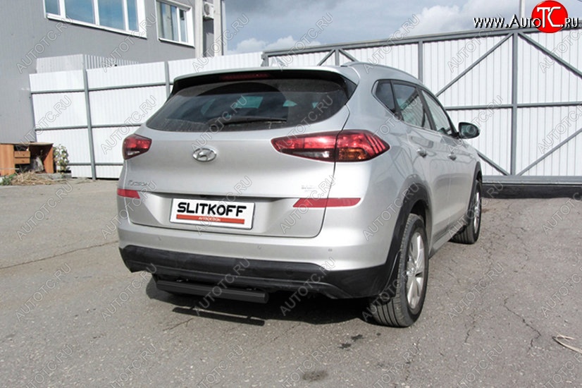 5 599 р. Защита заднего бампера Slitkoff (Turbo, короткая, d57)  Hyundai Tucson  TL (2018-2021) рестайлинг (Сталь с полимерным покрытием. Цвет: чёрный)  с доставкой в г. Кемерово