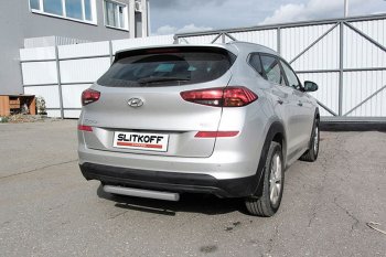 Защита заднего бампера Slitkoff (Turbo, короткая, d57) Hyundai Tucson  TL (2018-2021) рестайлинг (Сталь с полимерным покрытием. Цвет: серебристый)