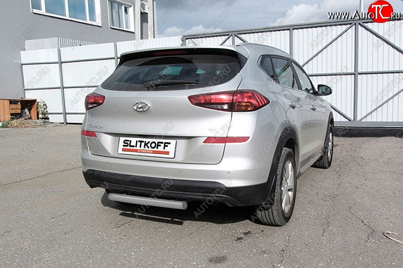 5 599 р. Защита заднего бампера Slitkoff (Turbo, короткая, d57)  Hyundai Tucson  TL (2018-2021) рестайлинг (Сталь с полимерным покрытием. Цвет: серебристый)  с доставкой в г. Кемерово