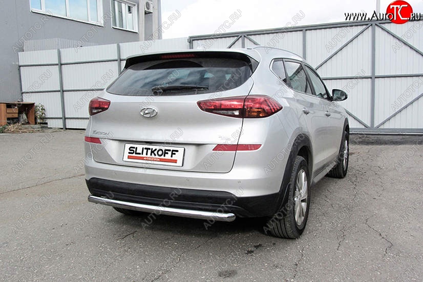 11 649 р. Защита заднего бампера Slitkoff (длинная, d57)  Hyundai Tucson  TL (2018-2021) рестайлинг (Нержавейка, Полированная)  с доставкой в г. Кемерово