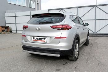 Защита заднего бампера Slitkoff (d57 мм) Hyundai Tucson  TL (2018-2021) рестайлинг (Сталь с полимерным покрытием. Цвет: серебристый)