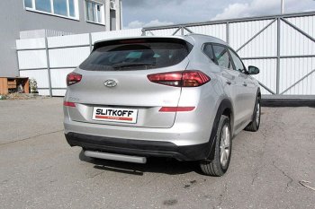 Защита заднего бампера Slitkoff (d57 мм) Hyundai Tucson  TL (2018-2021) рестайлинг (Сталь с полимерным покрытием. Цвет: серебристый)