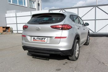Защита заднего бампера Slitkoff (d57 мм) Hyundai Tucson  TL (2018-2021) рестайлинг (Сталь с полимерным покрытием. Цвет: чёрный )