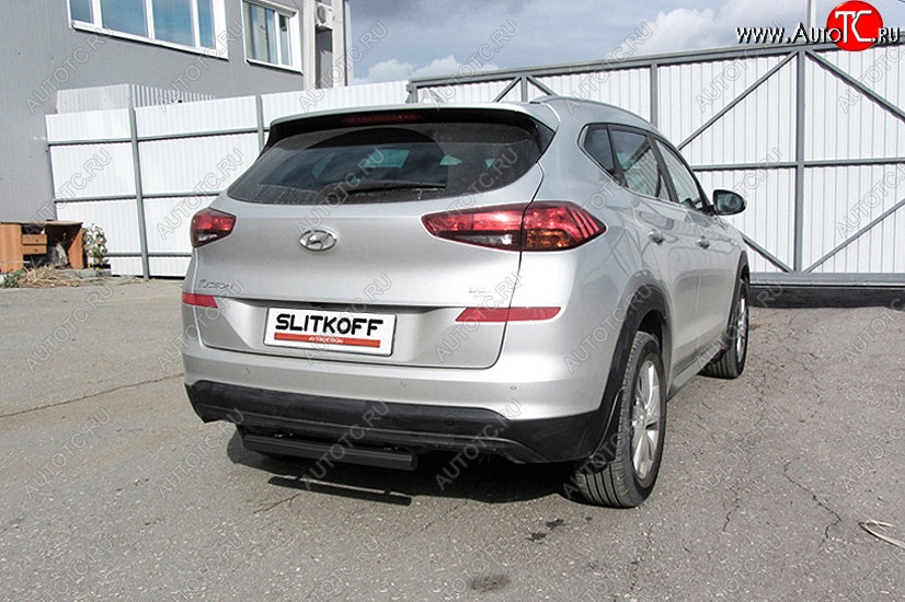 5 599 р. Защита заднего бампера Slitkoff (d57 мм)  Hyundai Tucson  TL (2018-2021) рестайлинг (Сталь с полимерным покрытием. Цвет: чёрный )  с доставкой в г. Кемерово