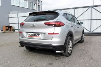 Защита заднего бампера Slitkoff (уголки, d57) Hyundai Tucson  TL (2018-2021) рестайлинг