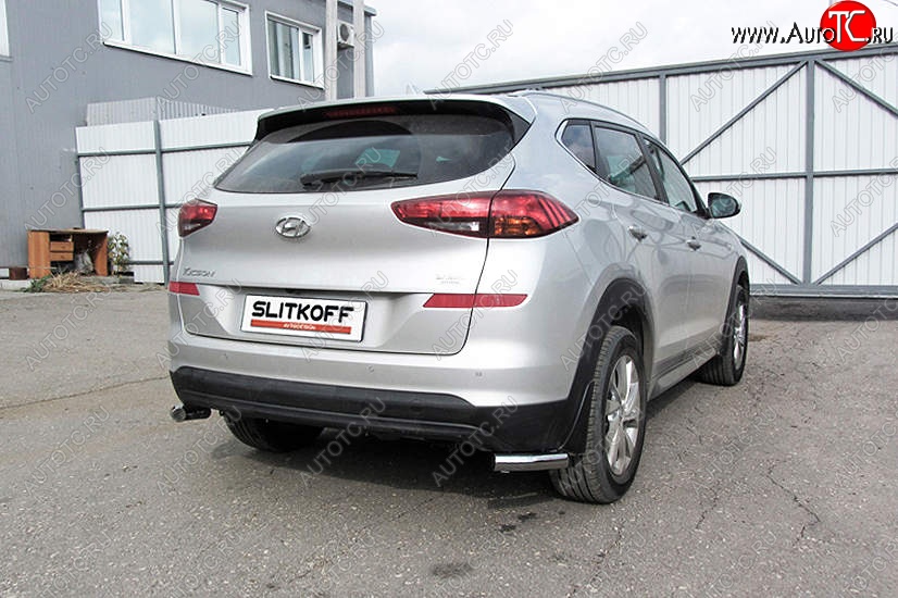 7 349 р. Защита заднего бампера Slitkoff (уголки, d57)  Hyundai Tucson  TL (2018-2021) рестайлинг (Нержавейка, Полированная)  с доставкой в г. Кемерово