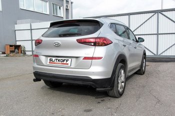 Защита заднего бампера Slitkoff (уголки, d57) Hyundai Tucson  TL (2018-2021) рестайлинг (Сталь с полимерным покрытием. Цвет: чёрный)