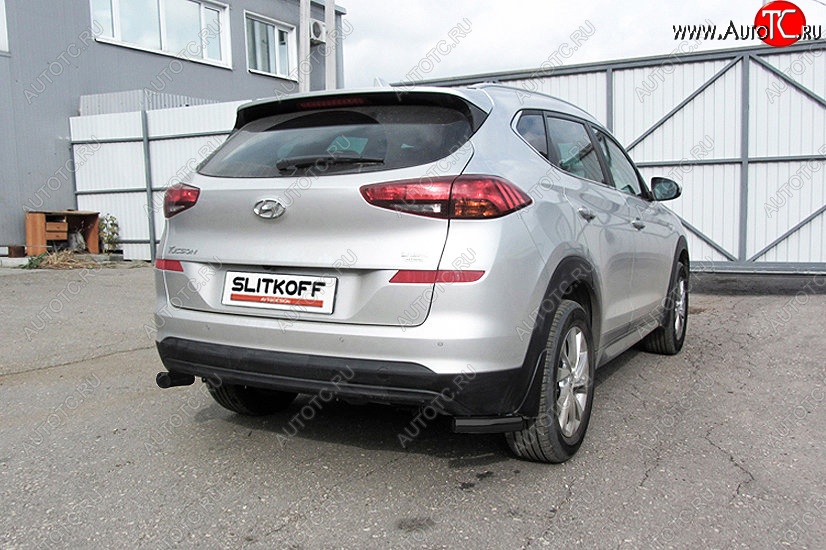 6 599 р. Защита заднего бампера Slitkoff (уголки, d57)  Hyundai Tucson  TL (2018-2021) рестайлинг (Сталь с полимерным покрытием. Цвет: чёрный)  с доставкой в г. Кемерово