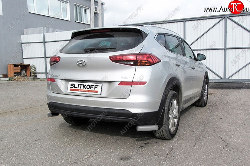 4 999 р. Защита заднего бампера Slitkoff (уголки, d57)  Hyundai Tucson  TL (2018-2021) рестайлинг (Сталь с полимерным покрытием. Цвет: серебристый)  с доставкой в г. Кемерово