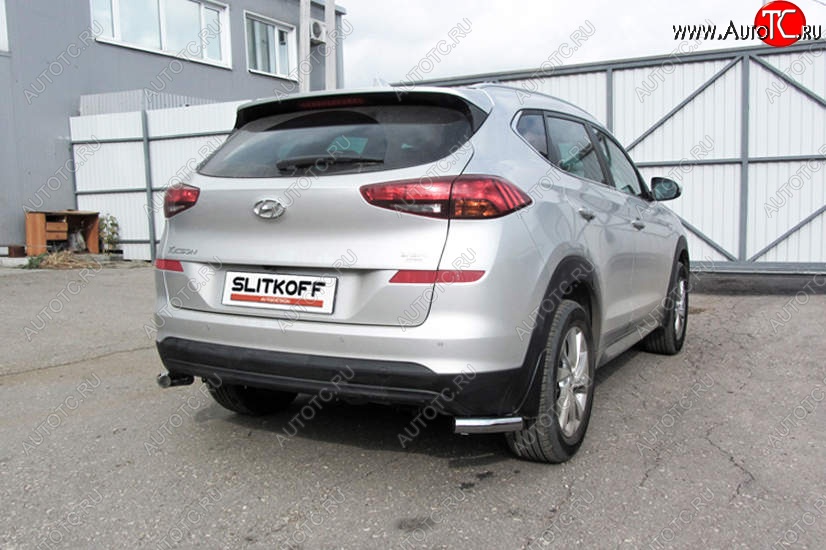 7 349 р. Защита заднего бампера Slitkoff (Turbo, уголки, d57)  Hyundai Tucson  TL (2018-2021) рестайлинг (Нержавейка, Полированная)  с доставкой в г. Кемерово
