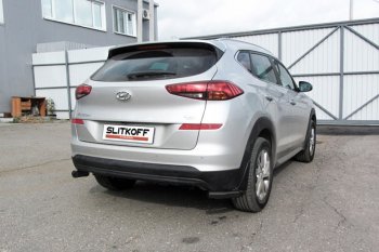 Защита заднего бампера Slitkoff (Turbo, уголки, d57) Hyundai Tucson  TL (2018-2021) рестайлинг (Сталь с полимерным покрытием. Цвет: чёрный)