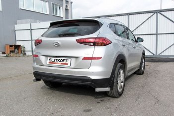 Защита заднего бампера Slitkoff (Turbo, уголки, d57) Hyundai Tucson  TL (2018-2021) рестайлинг (Сталь с полимерным покрытием. Цвет: серебристый)