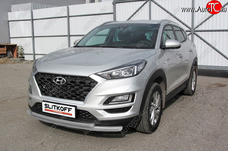 10 649 р. Защита переднего бампера Slitkoff (Ø 57+Ø 42, двойная). Hyundai Tucson TL рестайлинг (2018-2021) (Сталь с полимерным покрытием. Цвет: серебристый)  с доставкой в г. Кемерово