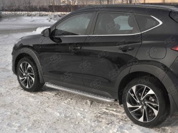 Порожки для ног SLITKOFF (Ø42 мм) Hyundai Tucson  TL (2018-2021) рестайлинг (Лист алюминиевый, труба - нержавейка)