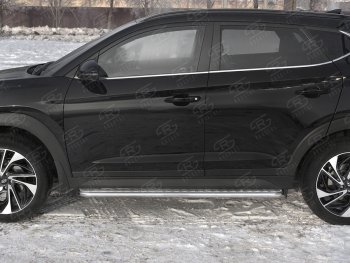 Порожки для ног SLITKOFF (Ø42 мм) Hyundai Tucson  TL (2018-2021) рестайлинг (Лист алюминиевый, труба - сталь окрашенная в черный цвет)