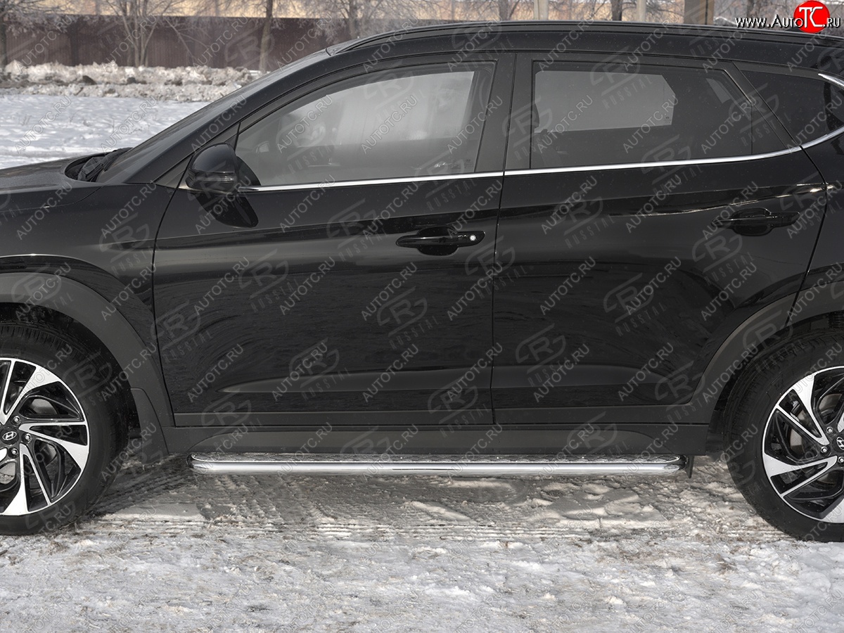 22 999 р. Порожки для ног SLITKOFF (Ø42 мм)  Hyundai Tucson  TL (2018-2021) рестайлинг (Лист алюминиевый, труба - сталь окрашенная в черный цвет)  с доставкой в г. Кемерово