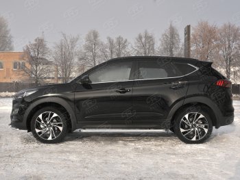 Порожки для ног SLITKOFF (Ø42 мм) Hyundai Tucson  TL (2018-2021) рестайлинг (Лист нержавейка, труба - нержавейка)