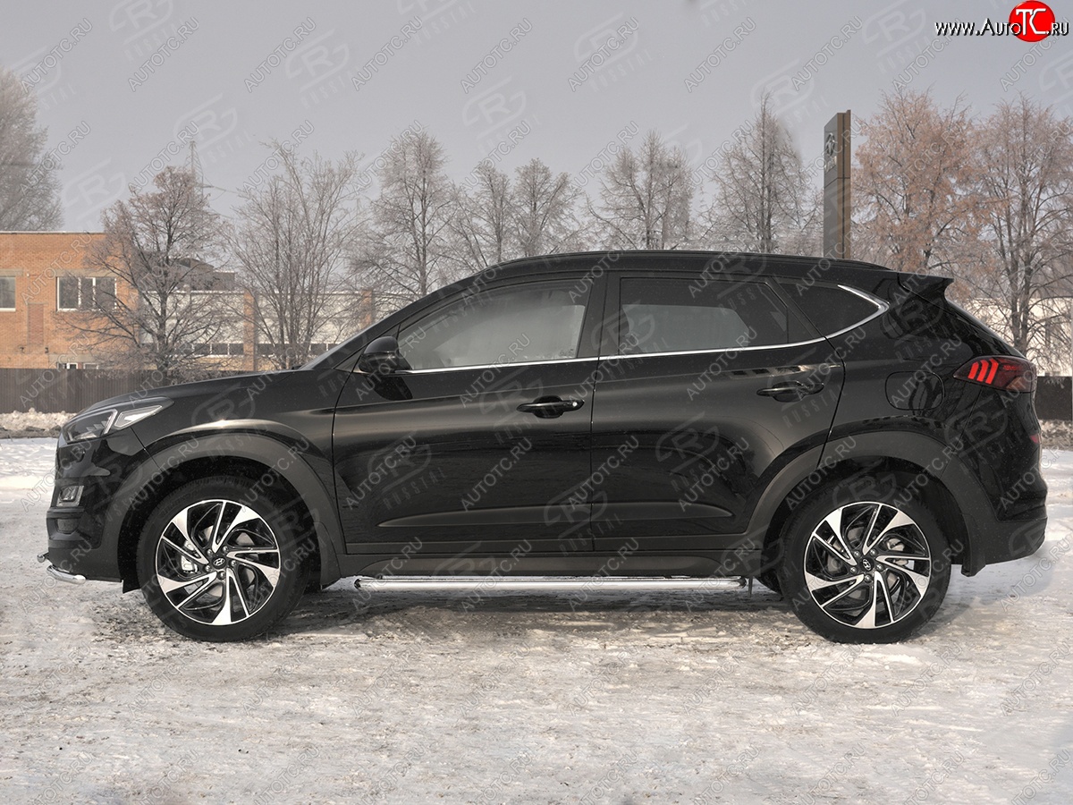 35 549 р. Порожки для ног SLITKOFF (Ø42 мм)  Hyundai Tucson  TL (2018-2021) рестайлинг (Лист нержавейка, труба - нержавейка)  с доставкой в г. Кемерово