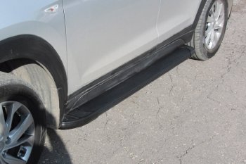Пороги алюминиевые Slitkoff Hyundai Tucson  TL (2018-2021) рестайлинг (Optima Black )