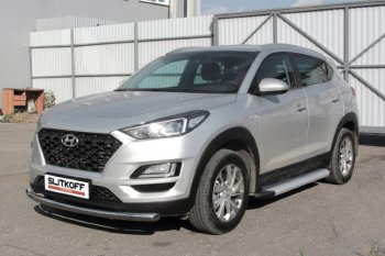 13 349 р. Пороги алюминиевые Slitkoff  Hyundai Tucson  TL (2018-2021) рестайлинг (Optima Silver)  с доставкой в г. Кемерово. Увеличить фотографию 2