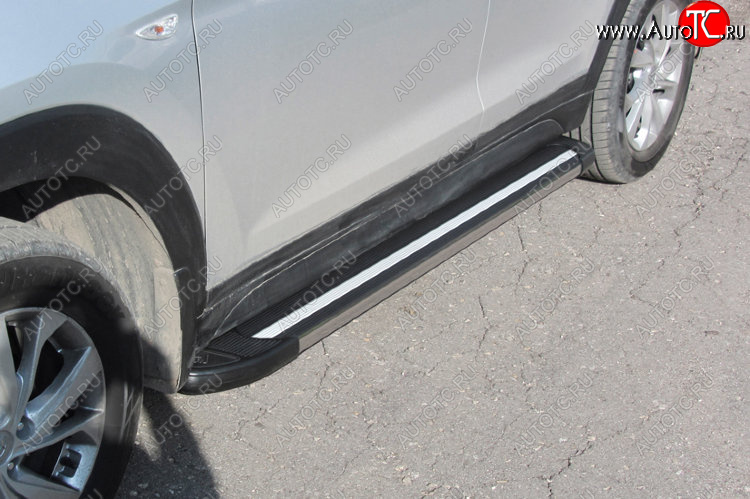 11 299 р. Пороги алюминиевые Slitkoff  Hyundai Tucson  TL (2018-2021) рестайлинг (Luxe Black)  с доставкой в г. Кемерово
