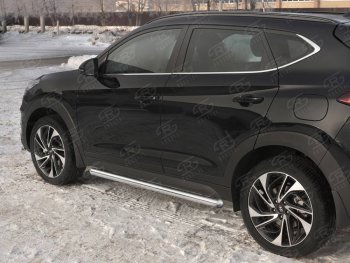Защита порогов SLITKOFF (Ø63 мм) Hyundai Tucson  TL (2018-2021) рестайлинг (Металлические торцы под 90°)